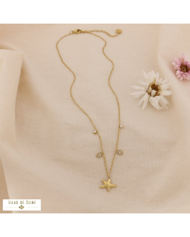 Collier Marin Étoile de Mer Acier Doré Strass ANAELLE doré