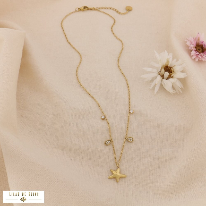 Collier Marin Étoile de Mer Acier Doré Strass ANAELLE doré