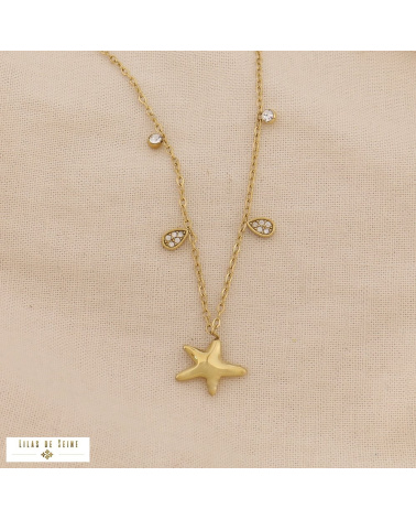 Collier Marin Étoile de Mer Acier Doré Strass ANAELLE doré