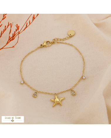 Bracelet Marin Étoile de Mer Acier Inoxydable Strass ANAELLE doré