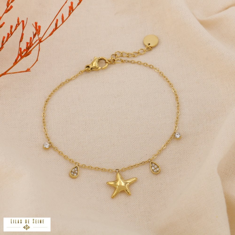 Bracelet Marin Étoile de Mer Acier Inoxydable Strass ANAELLE doré