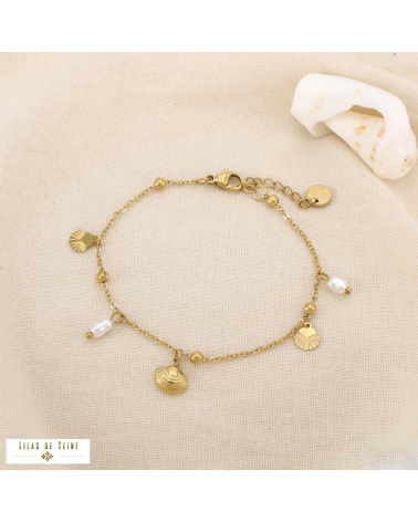 Bracelet Marin Coquillages Acier Inoxydable Perles SIDONIE doré