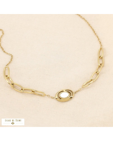 Collier Acier Inoxydable Maille Trombone Nacre ANASTASIA doré