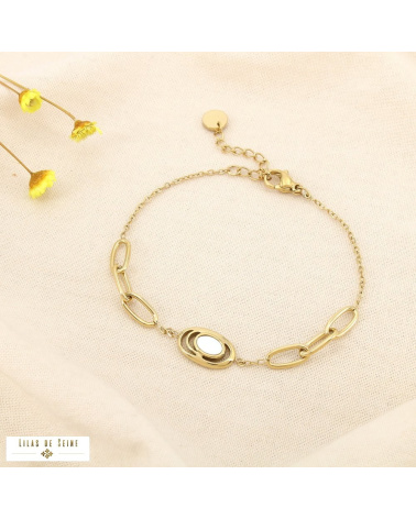 Bracelet Acier Inoxydable Maille Trombone Nacre ANASTASIA doré