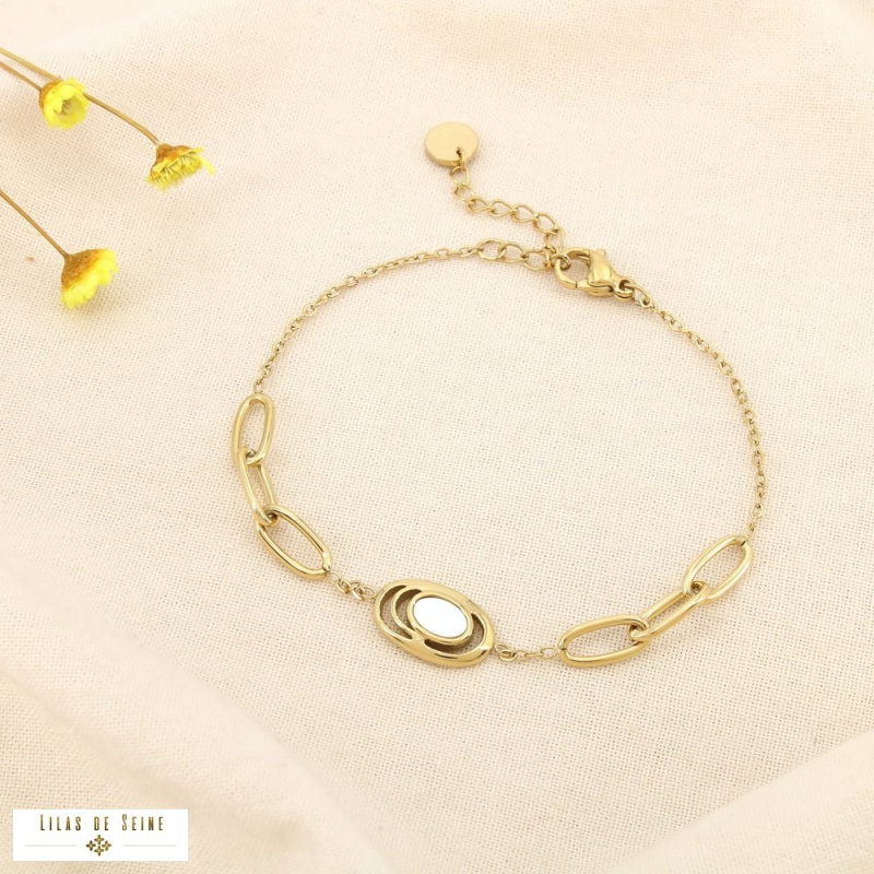 Bracelet Acier Inoxydable Maille Trombone Nacre ANASTASIA doré