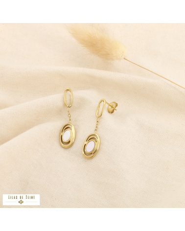 Boucles d'Oreilles Pendantes Acier Inoxydable Nacre ANASTASIA doré