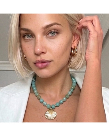 Collier acier inoxydable coquille Saint-Jacques billes résine ALYSSA