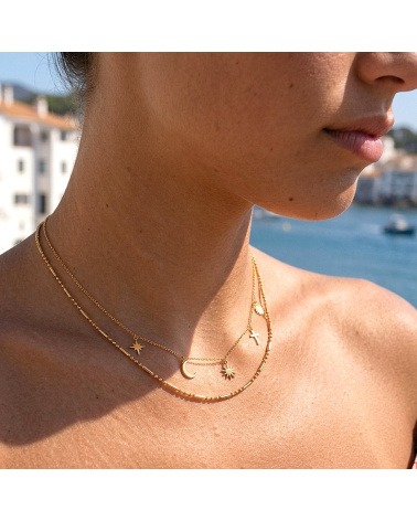 Collier double-rangs layering acier inoxydable breloques mystiques DOMITILLE